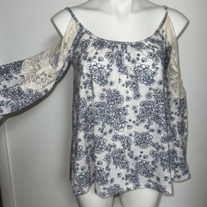 Rewind Cold Shoulder Floral Top Sz XS